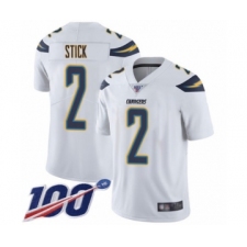 Men's Los Angeles Chargers #2 Easton Stick White Vapor Untouchable Limited Player 100th Season Football Jersey