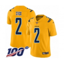 Youth Los Angeles Chargers #2 Easton Stick Limited Gold Inverted Legend 100th Season Football Jersey