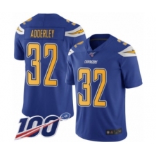 Men's Los Angeles Chargers #32 Nasir Adderley Limited Electric Blue Rush Vapor Untouchable 100th Season Football Jersey