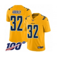Men's Los Angeles Chargers #32 Nasir Adderley Limited Gold Inverted Legend 100th Season Football Jersey
