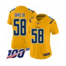 Women's Los Angeles Chargers #58 Thomas Davis Sr Limited Gold Inverted Legend 100th Season Football Jersey