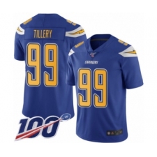 Men's Los Angeles Chargers #99 Jerry Tillery Limited Electric Blue Rush Vapor Untouchable 100th Season Football Jersey