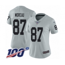 Women's Oakland Raiders #87 Foster Moreau Limited Silver Inverted Legend 100th Season Football Jersey