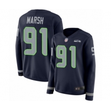 Women's Seattle Seahawks #91 Cassius Marsh Limited Navy Blue Therma Long Sleeve Football Jersey