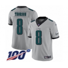 Men's Philadelphia Eagles #8 Clayton Thorson Limited Silver Inverted Legend 100th Season Football Jersey
