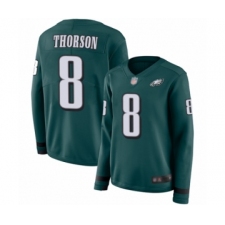 Women's Philadelphia Eagles #8 Clayton Thorson Limited Green Therma Long Sleeve Football Jersey