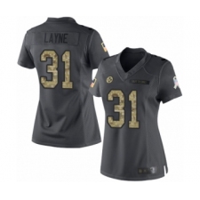 Women's Pittsburgh Steelers #31 Justin Layne Limited Black 2016 Salute to Service Football Jersey