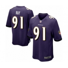 Men's Baltimore Ravens #91 Shane Ray Game Purple Team Color Football Jersey