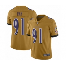 Men's Baltimore Ravens #91 Shane Ray Limited Gold Inverted Legend Football Jersey