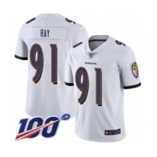 Men's Baltimore Ravens #91 Shane Ray White Vapor Untouchable Limited Player 100th Season Football Jersey