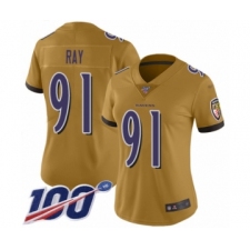 Women's Baltimore Ravens #91 Shane Ray Limited Gold Inverted Legend 100th Season Football Jersey