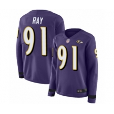 Women's Baltimore Ravens #91 Shane Ray Limited Purple Therma Long Sleeve Football Jersey