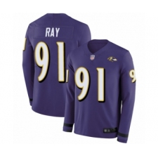 Youth Baltimore Ravens #91 Shane Ray Limited Purple Therma Long Sleeve Football Jersey