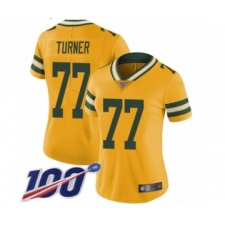 Women's Green Bay Packers #77 Billy Turner Limited Gold Rush Vapor Untouchable 100th Season Football Jersey