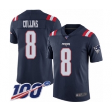 Men's New England Patriots #8 Jamie Collins Limited Navy Blue Rush Vapor Untouchable 100th Season Football Jersey