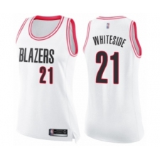 Women's Portland Trail Blazers #21 Hassan Whiteside Swingman White Pink Fashion Basketball Jersey