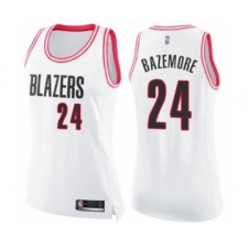 Women's Portland Trail Blazers #24 Kent Bazemore Swingman White Pink Fashion Basketball Jersey
