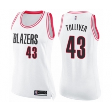 Women's Portland Trail Blazers #43 Anthony Tolliver Swingman White Pink Fashion Basketball Jersey