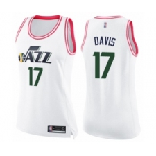 Women's Utah Jazz #17 Ed Davis Swingman White Pink Fashion Basketball Jersey