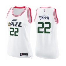 Women's Utah Jazz #22 Jeff Green Swingman White Pink Fashion Basketball Jersey