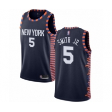 Men's New York Knicks #5 Dennis Smith Jr. Authentic Navy Blue Basketball Jersey - 2018 19 City Edition