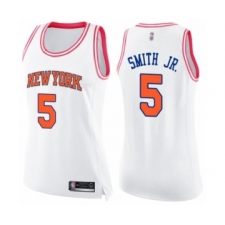 Women's New York Knicks #5 Dennis Smith Jr. Swingman White Pink Fashion Basketball Jersey