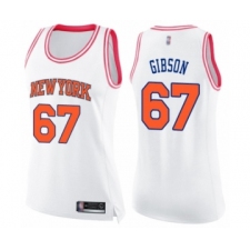 Women's New York Knicks #67 Taj Gibson Swingman White Pink Fashion Basketball Jerse