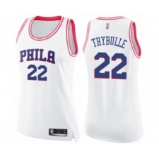 Women's Philadelphia 76ers #22 Mattise Thybulle Swingman White Pink Fashion Basketball Jersey