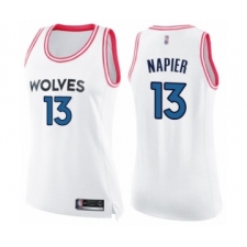 Women's Minnesota Timberwolves #13 Shabazz Napier Swingman White Pink Fashion Basketball Jersey