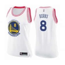 Women's Golden State Warriors #8 Alec Burks Swingman White Pink Fashion Basketball Jersey