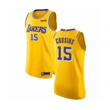 Men's Los Angeles Lakers #15 DeMarcus Cousins Authentic Gold Basketball Jersey - Icon Edition