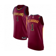 Men's Cleveland Cavaliers #1 Nik Stauskas Authentic Maroon Basketball Jersey - Icon Edition