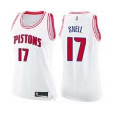 Women's Detroit Pistons #17 Tony Snell Swingman White Pink Fashion Basketball Jersey