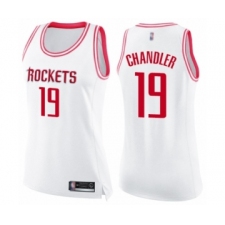 Women's Houston Rockets #19 Tyson Chandler Swingman White Pink Fashion Basketball Jerse