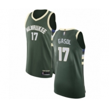 Men's Milwaukee Bucks #17 Pau Gasol Authentic Green Basketball Jersey - Icon Edition