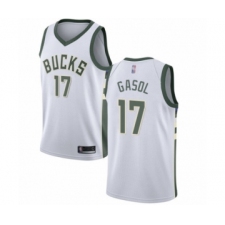 Men's Milwaukee Bucks #17 Pau Gasol Authentic White Basketball Jersey - Association Edition