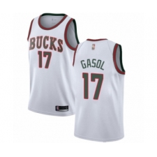 Men's Milwaukee Bucks #17 Pau Gasol Authentic White Fashion Hardwood Classics Basketball Jersey