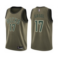 Men's Milwaukee Bucks #17 Pau Gasol Swingman Green Salute to Service Basketball Jersey