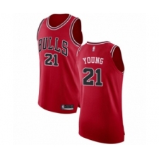 Men's Chicago Bulls #21 Thaddeus Young Authentic Red Basketball Jersey - Icon Edition