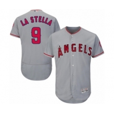 Men's Los Angeles Angels of Anaheim #9 Tommy La Stella Grey Road Flex Base Authentic Collection Baseball Jersey