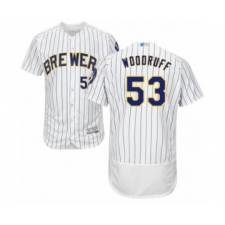 Men's Milwaukee Brewers #53 Brandon Woodruff White Home Flex Base Authentic Collection Baseball Jersey