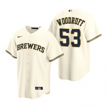 Men's Nike Milwaukee Brewers #53 Brandon Woodruff Cream Home Stitched Baseball Jersey