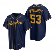 Men's Nike Milwaukee Brewers #53 Brandon Woodruff Navy Alternate Stitched Baseball Jersey