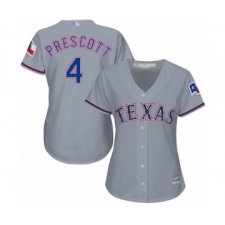 Women's Texas Rangers #4 Dak Prescott Authentic Grey Road Cool Base Baseball Jersey