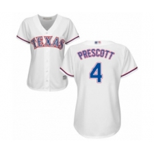 Women's Texas Rangers #4 Dak Prescott Authentic White Home Cool Base Baseball Jersey