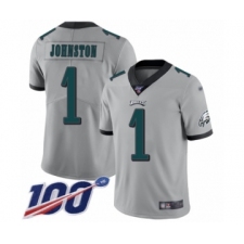 Men's Philadelphia Eagles #1 Cameron Johnston Limited Silver Inverted Legend 100th Season Football Jersey