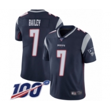 Men's New England Patriots #7 Jake Bailey Navy Blue Team Color Vapor Untouchable Limited Player 100th Season Football Jersey