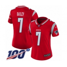 Women's New England Patriots #7 Jake Bailey Limited Red Inverted Legend 100th Season Football Jersey