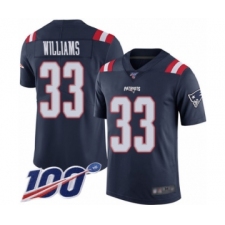 Men's New England Patriots #33 Joejuan Williams Limited Navy Blue Rush Vapor Untouchable 100th Season Football Jersey