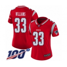 Women's New England Patriots #33 Joejuan Williams Limited Red Inverted Legend 100th Season Football Jersey